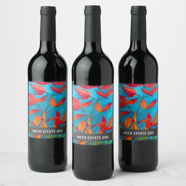 Étiquette Pour Bouteilles De Vin étiquette de vin d'art de feuillage à l'aquarelle  (Bouteilles)