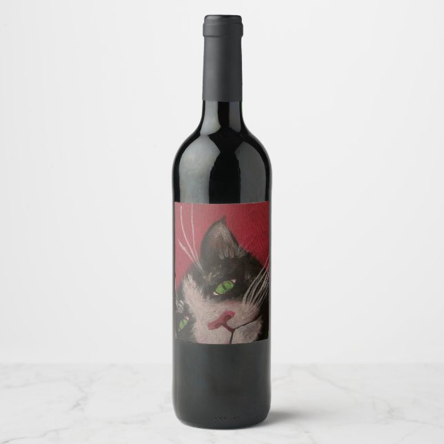 Étiquette Pour Bouteilles De Vin étiquette de vin de chat tuxedo (Devant)