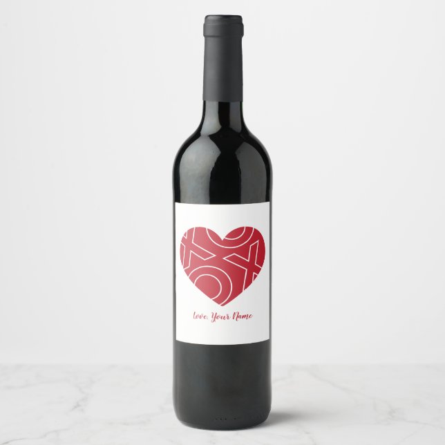 Étiquette Pour Bouteilles De Vin Étiquette de vin de coeur Kiss Hugs (Devant)
