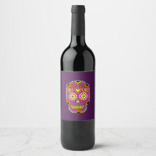 Étiquette Pour Bouteilles De Vin Étiquette de vin de Dia de la Muerte Purple