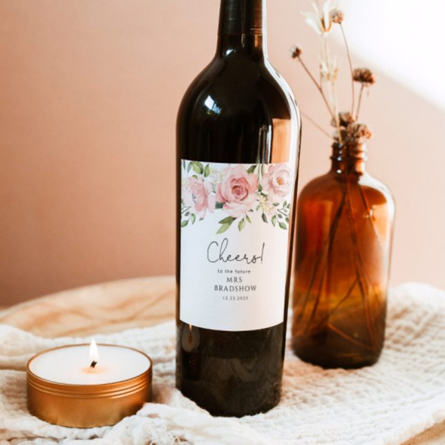 Étiquette Pour Bouteilles De Vin Étiquette de vin de douche à fleurs blanches (Créateur téléchargé)