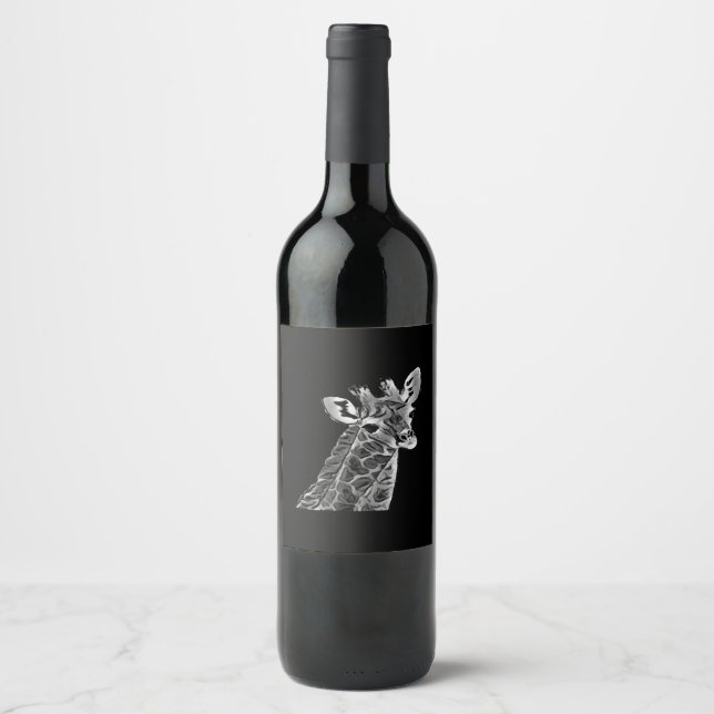 Étiquette Pour Bouteilles De Vin Étiquette de vin de girafe noir et blanc (Devant)