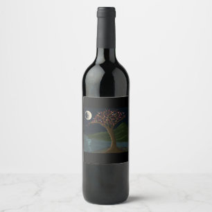 Étiquette Pour Bouteilles De Vin Étiquette de vin de l'arbre de la rivière au clair