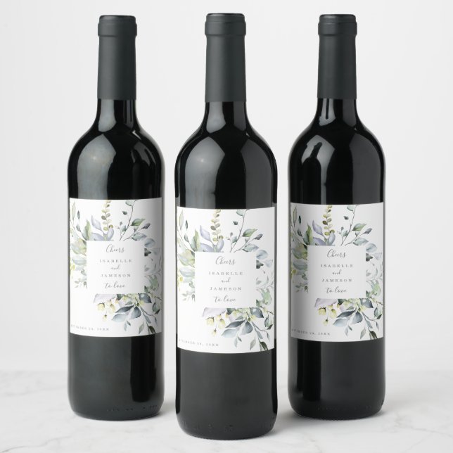 Étiquette Pour Bouteilles De Vin Étiquette de vin de mariage à fleurs bleues poussi (Bouteilles)