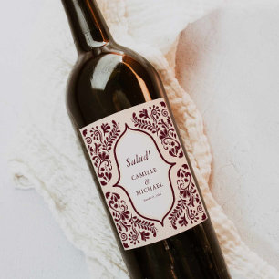 Étiquette Pour Bouteilles De Vin Étiquette de vin de mariage Burgundy Papel Picado