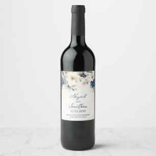 Étiquette Pour Bouteilles De Vin Étiquette de vin de mariage d'hiver floral bleu él