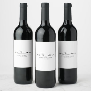 Étiquette Pour Bouteilles De Vin Étiquette de vin de mariage élégante M. et Mme.