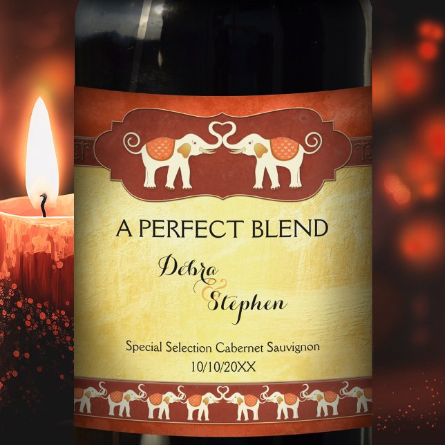 Étiquette Pour Bouteilles De Vin Étiquette de vin de mariage éléphant blanc personn (Créateur téléchargé)