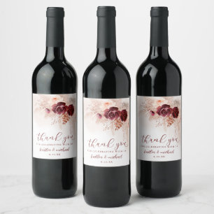 Étiquette Pour Bouteilles De Vin Étiquette de vin de mariage en herbe de Pampas Boh