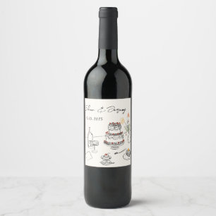 Étiquette Pour Bouteilles De Vin Étiquette de vin de mariage fantaisiste funky dess