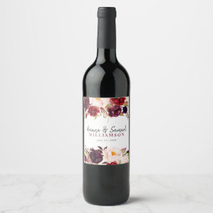 Étiquette Pour Bouteilles De Vin Étiquette de vin de mariage floral Élégant Marsala