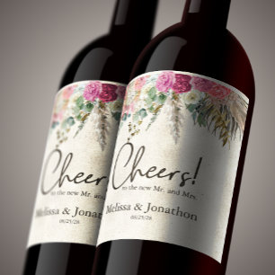 Étiquette Pour Bouteilles De Vin Étiquette de vin de mariage floral neutre Bohème p