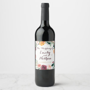 Étiquette Pour Bouteilles De Vin Étiquette de vin de mariage floral or Bourgogne