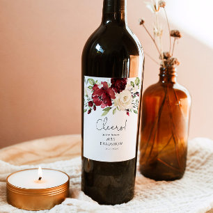 Étiquette Pour Bouteilles De Vin Étiquette de vin de mariage floral rouge Bourgogne