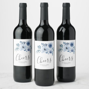 Étiquette Pour Bouteilles De Vin étiquette de vin de mariage florale bleu poussiére