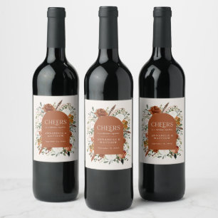 Étiquette Pour Bouteilles De Vin Étiquette de vin de mariage florale en terre cuite