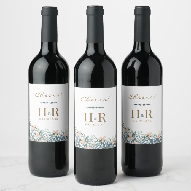 Étiquette Pour Bouteilles De Vin Étiquette de vin de mariage initiale Wildflower Ch (Bouteilles)