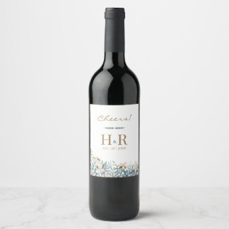 Étiquette Pour Bouteilles De Vin Étiquette de vin de mariage initiale Wildflower Ch