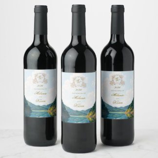 Étiquette Pour Bouteilles De Vin Étiquette de vin de mariage Mountain Valley View