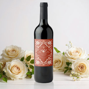 Étiquette Pour Bouteilles De Vin Étiquette de vin de mariage Shabby Chic rouge roui