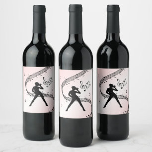 Étiquette Pour Bouteilles De Vin Étiquette de vin de musique de danse jazz rose