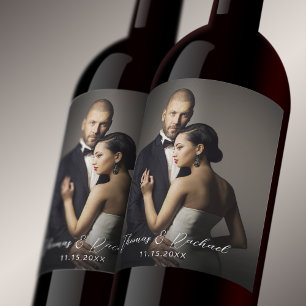 Étiquette Pour Bouteilles De Vin Étiquette de vin de photo de couple de mariage élé