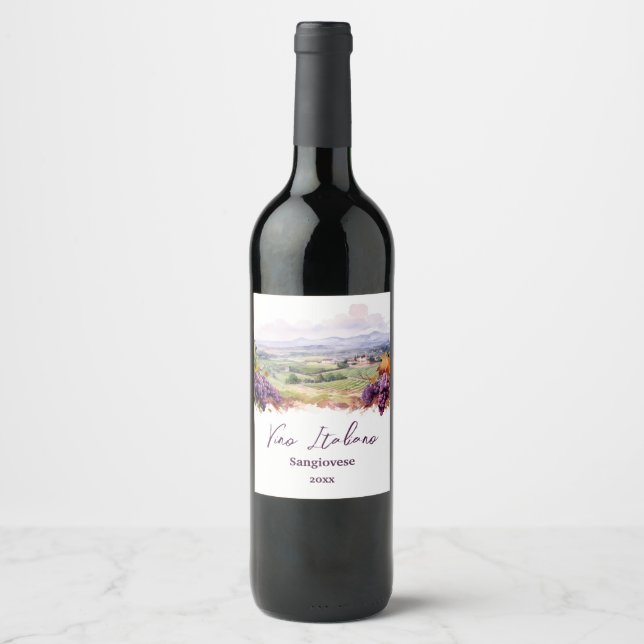 Étiquette Pour Bouteilles De Vin Étiquette de vin de vignoble à l'aquarelle (Devant)