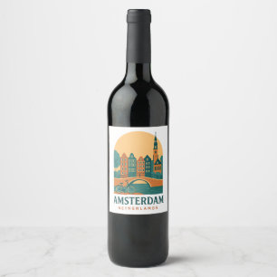 Étiquette Pour Bouteilles De Vin Étiquette de vin de voyage vintage d'Amsterdam Pay