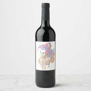Étiquette Pour Bouteilles De Vin étiquette de vin d'éléphant et d'oiseau