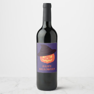 Étiquette Pour Bouteilles De Vin Étiquette de vin d'Halloween Orange Retro Citrouil