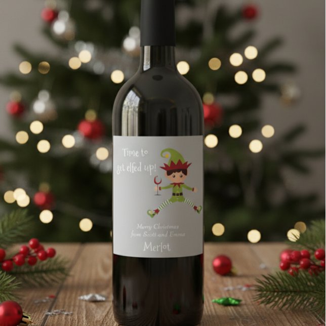 Étiquette Pour Bouteilles De Vin Étiquette de vin drôle de Noël Elf (Créateur téléchargé)