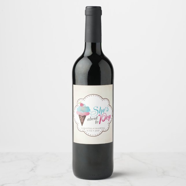 Étiquette Pour Bouteilles De Vin Étiquette de vin étincelant - Rose & Bleu (Devant)