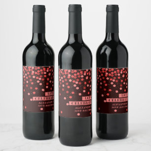 Étiquette Pour Bouteilles De Vin Étiquette de vin Fête avec confettis rouges et noi