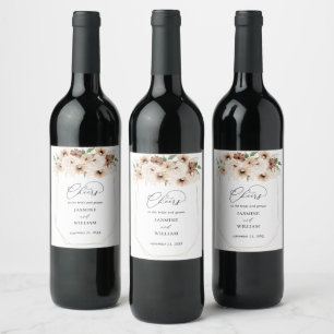 Étiquette Pour Bouteilles De Vin Étiquette de vin floral de Boho neutre rustique