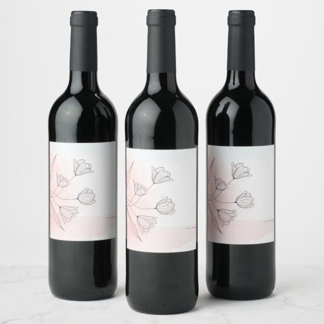 Étiquette Pour Bouteilles De Vin Étiquette de vin florale aquarelle rose romantique (Bouteilles)