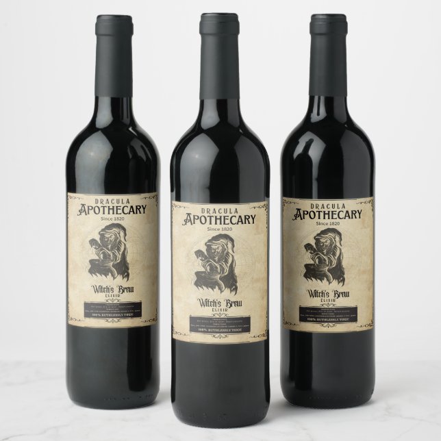 Étiquette Pour Bouteilles De Vin Étiquette de vin Halloween Apothicaire de la Sorci (Bouteilles)
