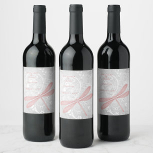 Étiquette Pour Bouteilles De Vin Étiquette de vin Mariage de dragonfly rose