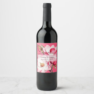 Étiquette Pour Bouteilles De Vin Étiquette de vin Mariage de Magnolias rose