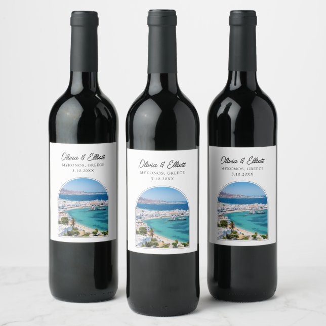 Étiquette Pour Bouteilles De Vin Étiquette de vin Mariage Mykonos (Bouteilles)