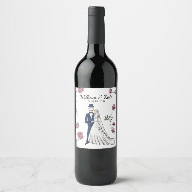 Étiquette Pour Bouteilles De Vin Étiquette de vin Mariage personnalisé (Devant)