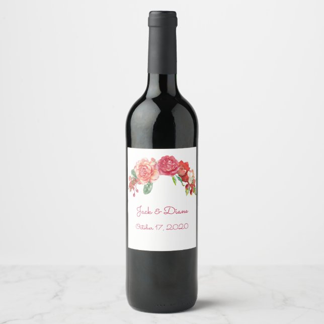 Étiquette Pour Bouteilles De Vin Étiquette de vin Mariage rose et Pêche (Devant)