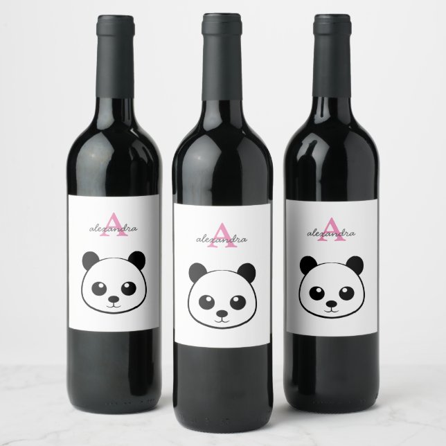 Étiquette Pour Bouteilles De Vin Étiquette de vin Panda Mignon – Animal à Monogramm (Bouteilles)