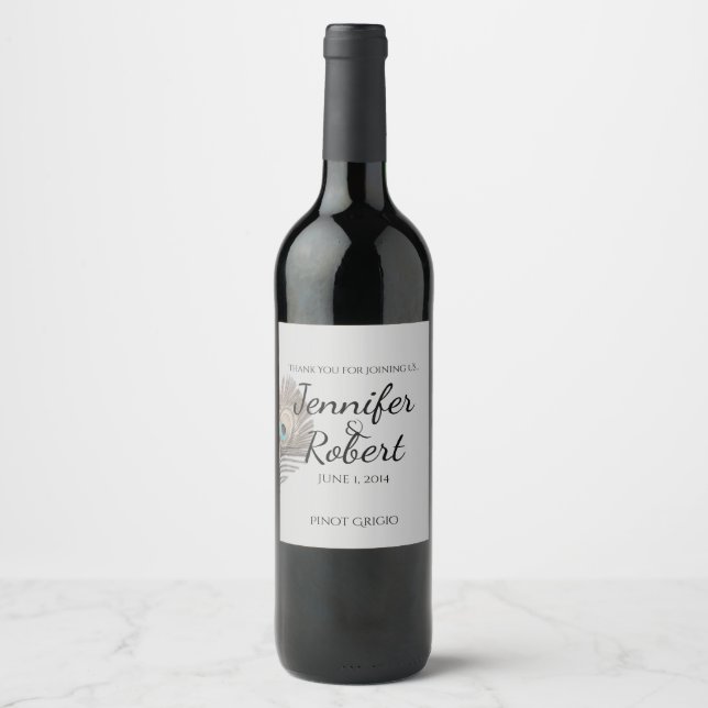Étiquette Pour Bouteilles De Vin Étiquette de vin Peacock Silver Elegance (Devant)
