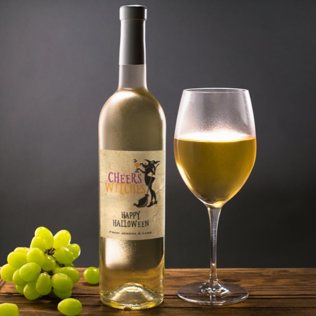 Étiquette Pour Bouteilles De Vin Étiquette de vin personnalisé Cheers sorcières Hal (Créateur téléchargé)