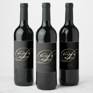 Étiquette Pour Bouteilles De Vin Étiquette de vin personnalisée monogramme noir et