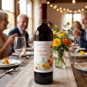 Étiquette Pour Bouteilles De Vin Étiquette de vin pour anniversaire marquant Fleur