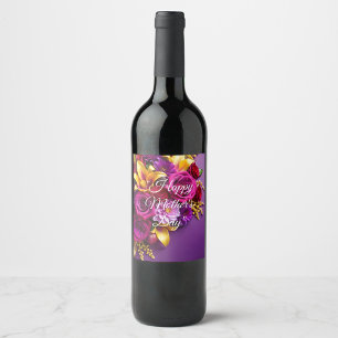 Étiquette Pour Bouteilles De Vin Étiquette de vin pour la fête des mères florale
