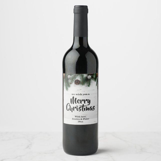 Étiquette Pour Bouteilles De Vin Étiquette de vin sapin de Noël rustique (Devant)