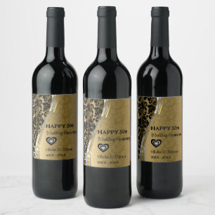Étiquette Pour Bouteilles De Vin Étiquette du vin de l'anniversaire Gold & Black Ma