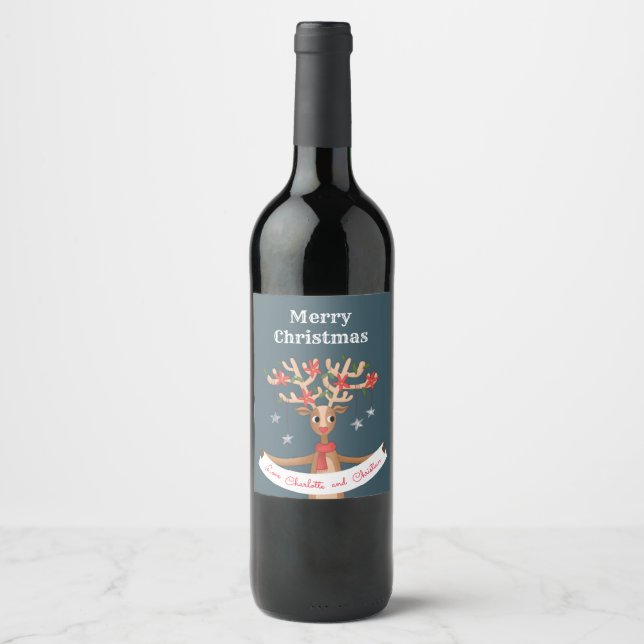Étiquette Pour Bouteilles De Vin Étiquette du vin de Noël Reindeer (Devant)